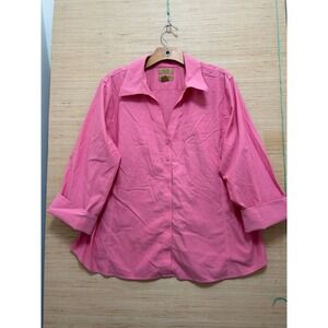 Gold Label Investments Pink Non-Iron Button Up‎ Shirt 3/4 Sleeve Plus Size 16W